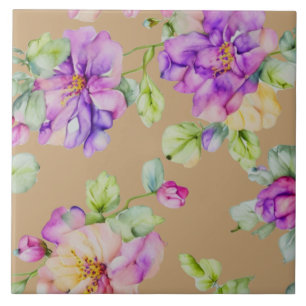 Carreau Fleurs aquarelles élégantes rose violet