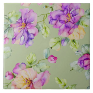 Carreau Fleurs aquarelles élégantes rose violet