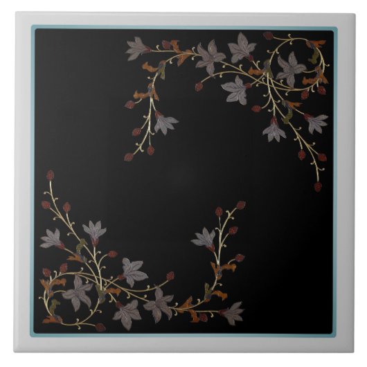 Carreau Fleurs Art Déco sur fond noir (Devant)