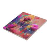 Carreau Fleurs art numérique rose fushia jaune (Côté)