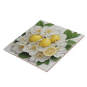 Carreau Fleurs blanches, citrons et Feuilles verts sur bla (Côté)