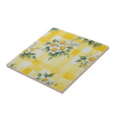 Carreau Fleurs blanches et jaunes sur chèque de ferme jaun (Côté)