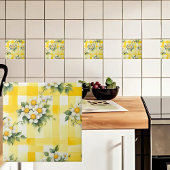 Carreau Fleurs blanches et jaunes sur chèque de ferme jaun