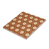 Carreau Fleurs blanches rétro sur ogee vintage marron (Côté)