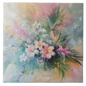 Carreau Fleurs blanches roses tropicales (Devant)