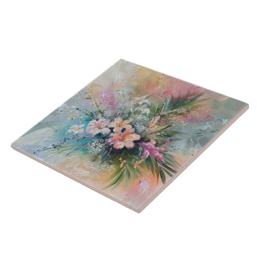 Carreau Fleurs blanches roses tropicales (Côté)