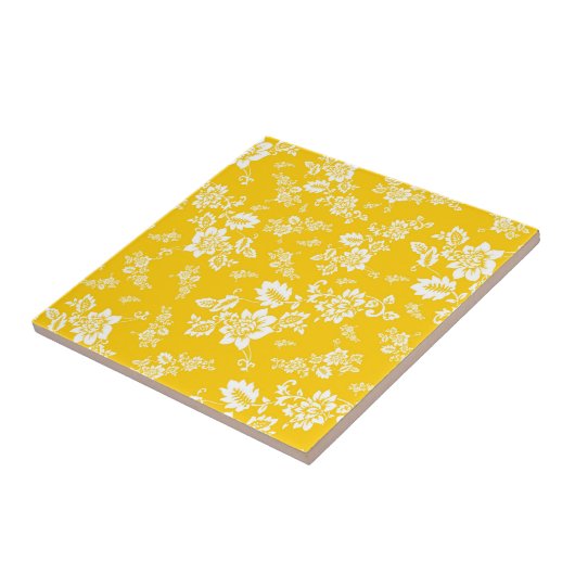 Carreau Fleurs blanches sur fond jaune de printemps (Côté)