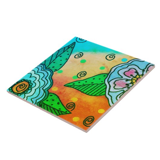 Carreau Fleurs bleues Abstraites (Côté)