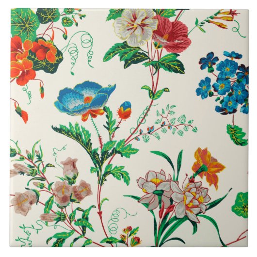 Carreau Fleurs bleues et rouges Motif vintage (Devant)