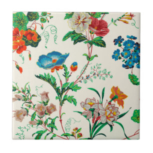 Carreau Fleurs bleues et rouges Motif vintage