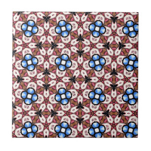 Carreau Fleurs bleues rose et marron