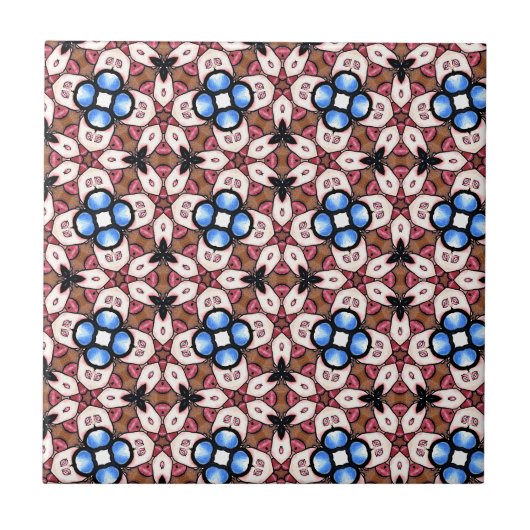 Carreau Fleurs bleues rose et marron (Devant)
