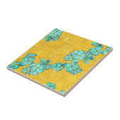 Carreau Fleurs bleues sur arrière - plan jaune (Côté)