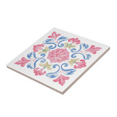 Carreau Fleurs Botanique Rose Bleu Vert (Côté)