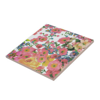 Carreau Fleurs botaniques florales roses colorées