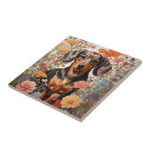 Carreau Fleurs Brown De Dachshund Et Cosmos (Côté)