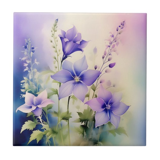 Carreau Fleurs Campanula délicates Laver à l'aquarelle dou (Devant)