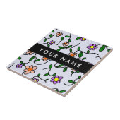 Carreau Fleurs colorées, Arrière - plan bleu, Noir (Côté)