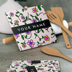 Carreau Fleurs colorées, Arrière - plan rose, Noir