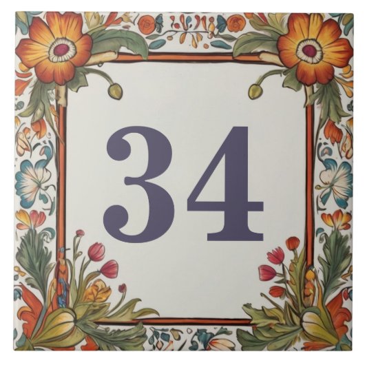 Carreau Fleurs colorées Custom House Numéro Plaque (Devant)
