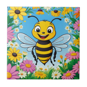 Carreau Fleurs colorées d'abeille de dessin