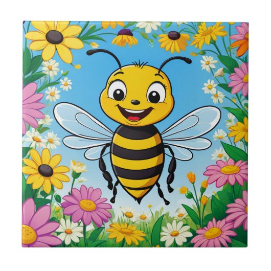 Carreau Fleurs colorées d'abeille de dessin (Devant)