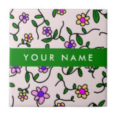 Carreau Fleurs Colorées, Fond Rose, Vert (Devant)