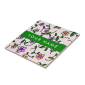 Carreau Fleurs Colorées, Fond Rose, Vert (Côté)