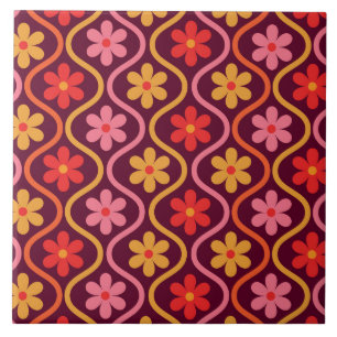 Carreau Fleurs colorées rétro sur motif ogee vintage 