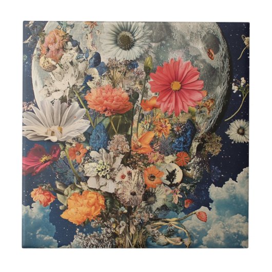 Carreau Fleurs colorées sous Pleine lune (Devant)