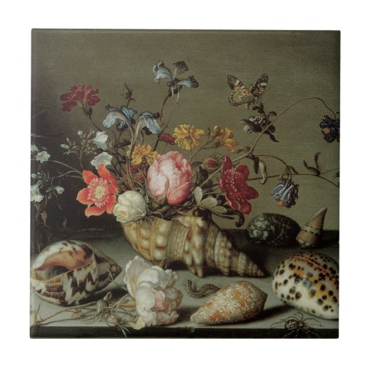 Carreau Fleurs, coquilles et insectes Balthasar van der As (Devant)