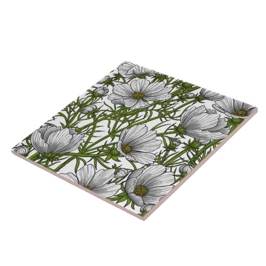 Carreau Fleurs cosmos blanches (Côté)