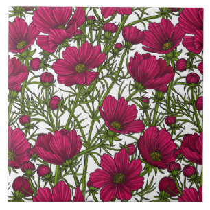 Carreau Fleurs Cosmos roses