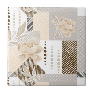 Carreau Fleurs crème sur fond blanc
