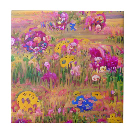 Carreau Fleurs dans un champ art numérique psychédélique l (Devant)