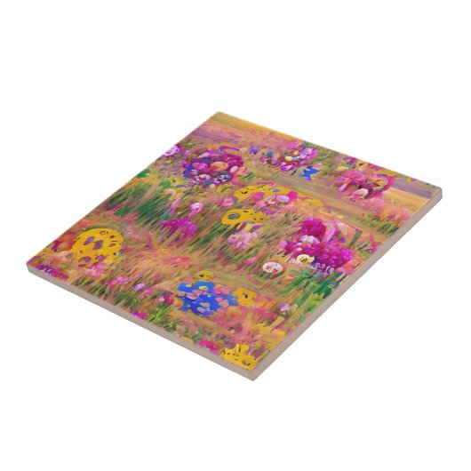 Carreau Fleurs dans un champ art numérique psychédélique l (Côté)