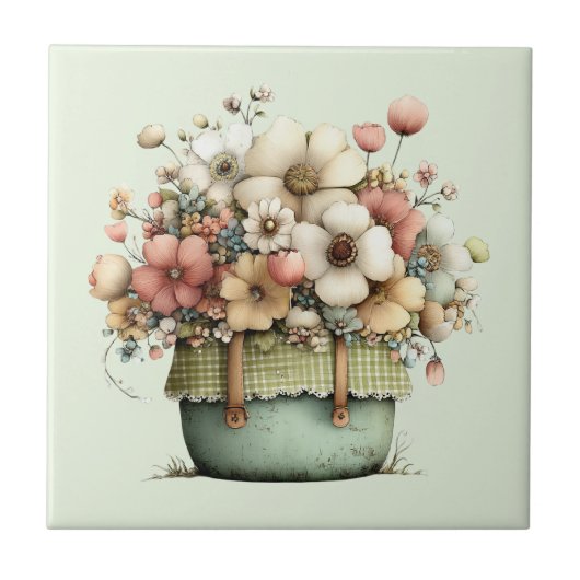 Carreau Fleurs dans un pot Cozy Shabby Mignon (Devant)