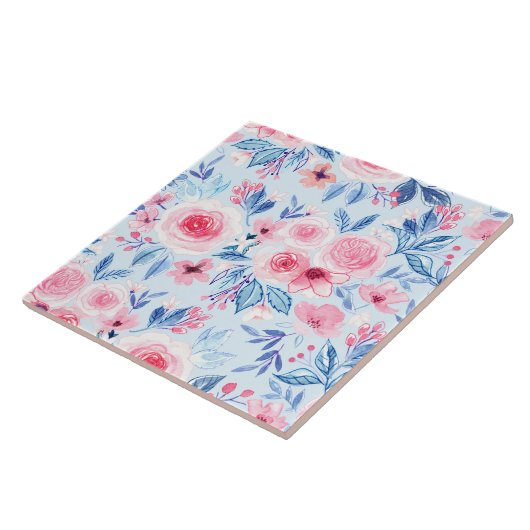 Carreau Fleurs d'aquarelle et feuilles 2 (Côté)