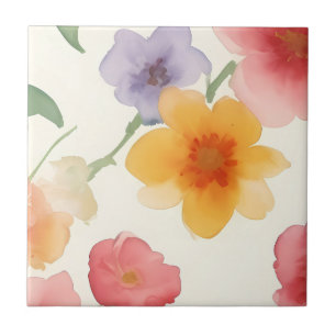 Carreau Fleurs d'aquarelle grand imprimé floral sur blanc