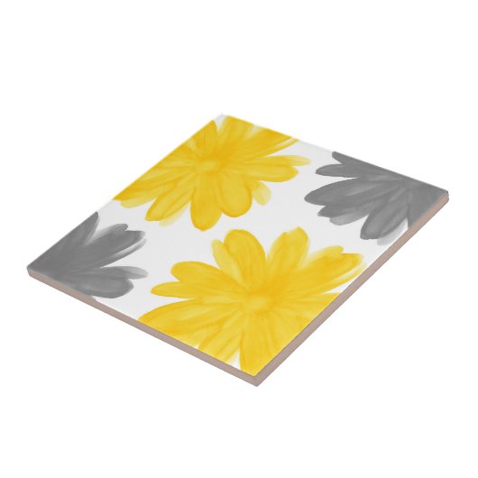 Carreau Fleurs d'aquarelle jaune et gris (Côté)