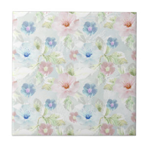 Carreau Fleurs d'aquarelle rose et bleu.