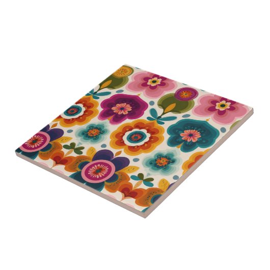 Carreau Fleurs d'art folklorique dynamiques les années 70 (Côté)