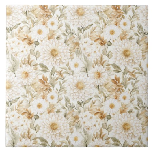 Carreau Fleurs de campagne blanches or crème (Devant)