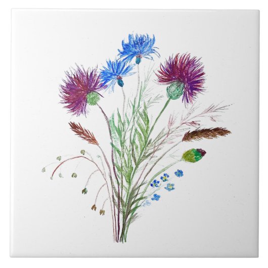 Carreau Fleurs de chardon Aquarelle Vintage Écosse (Devant)