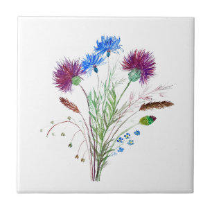 Carreau Fleurs de chardon Aquarelle Vintage Écosse
