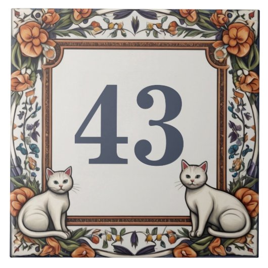 Carreau Fleurs de chats Numéro de la maison personnalisée (Devant)