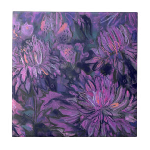 Carreau Fleurs de chrysanthème Floral Peinture Violet rose