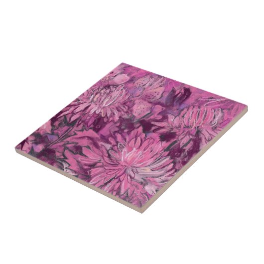 Carreau Fleurs de chrysanthème Peinture florale Maroon ros (Côté)