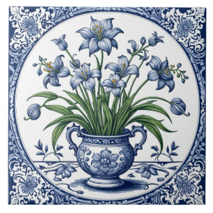 Carreau Fleurs de couleur bleue