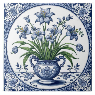 Carreau Fleurs de couleur bleue